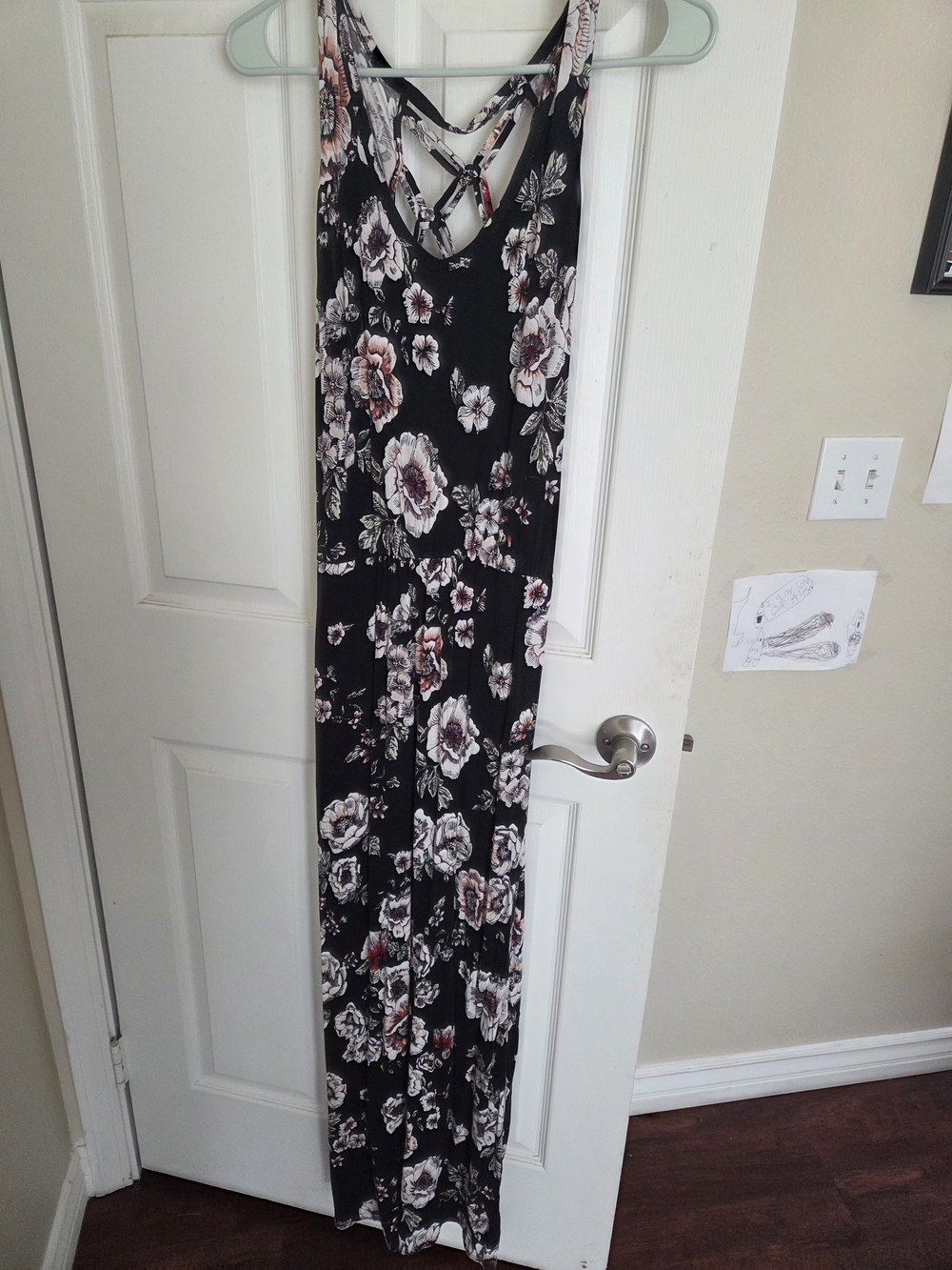 Maurices Black Floral Maxi Dress with Crisscross Back